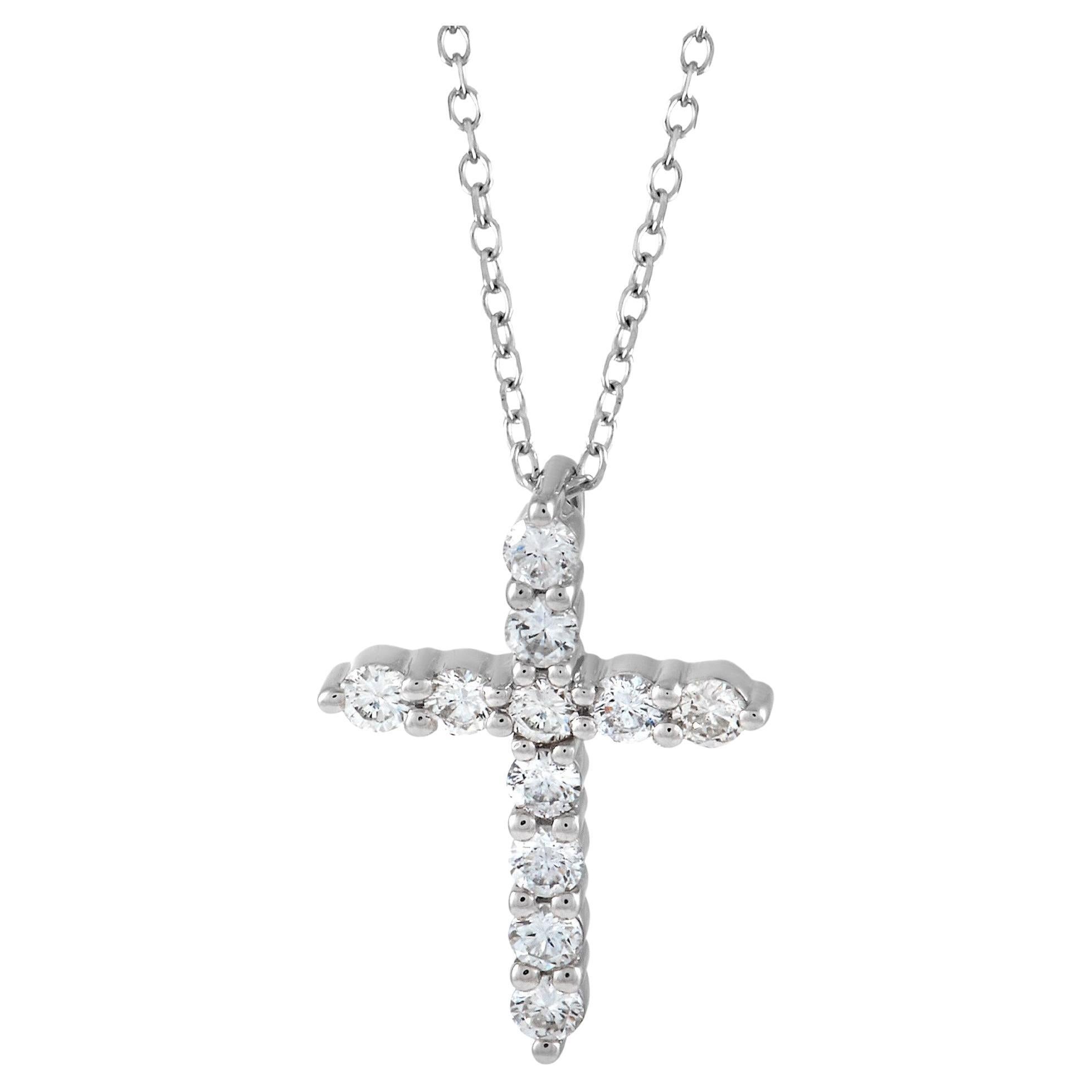 LB Exclusive 18K White Gold 0.38 Ct Diamond Cross Pendant Necklace For