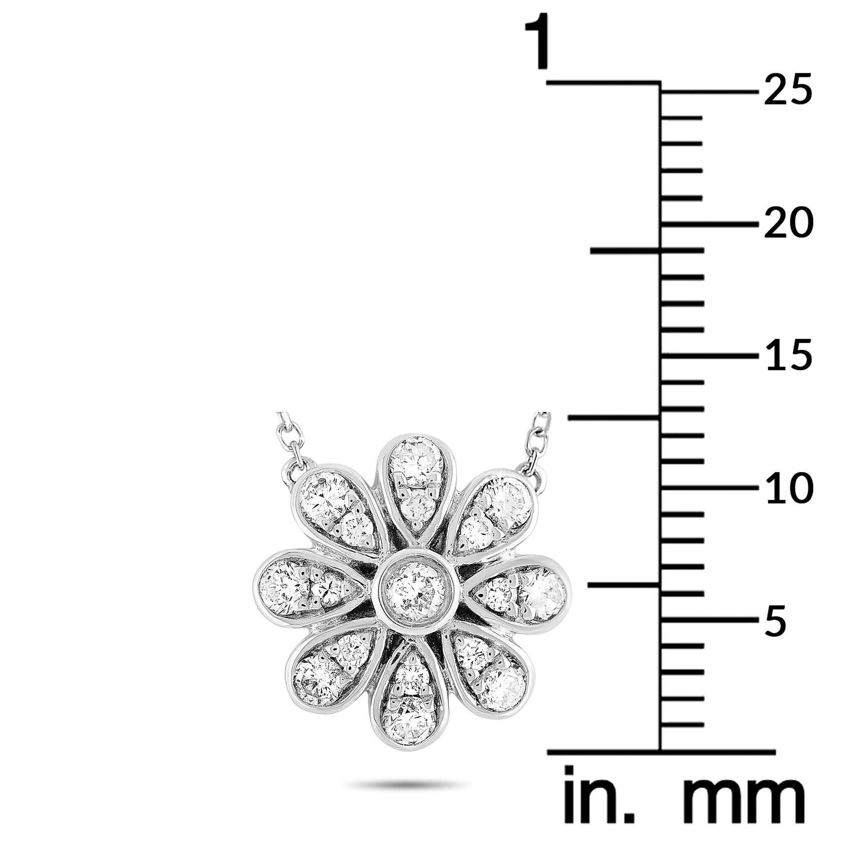 Round Cut LB Exclusive 18 Karat White Gold 0.35 Carat Diamond Pave Flower Pendant Necklace