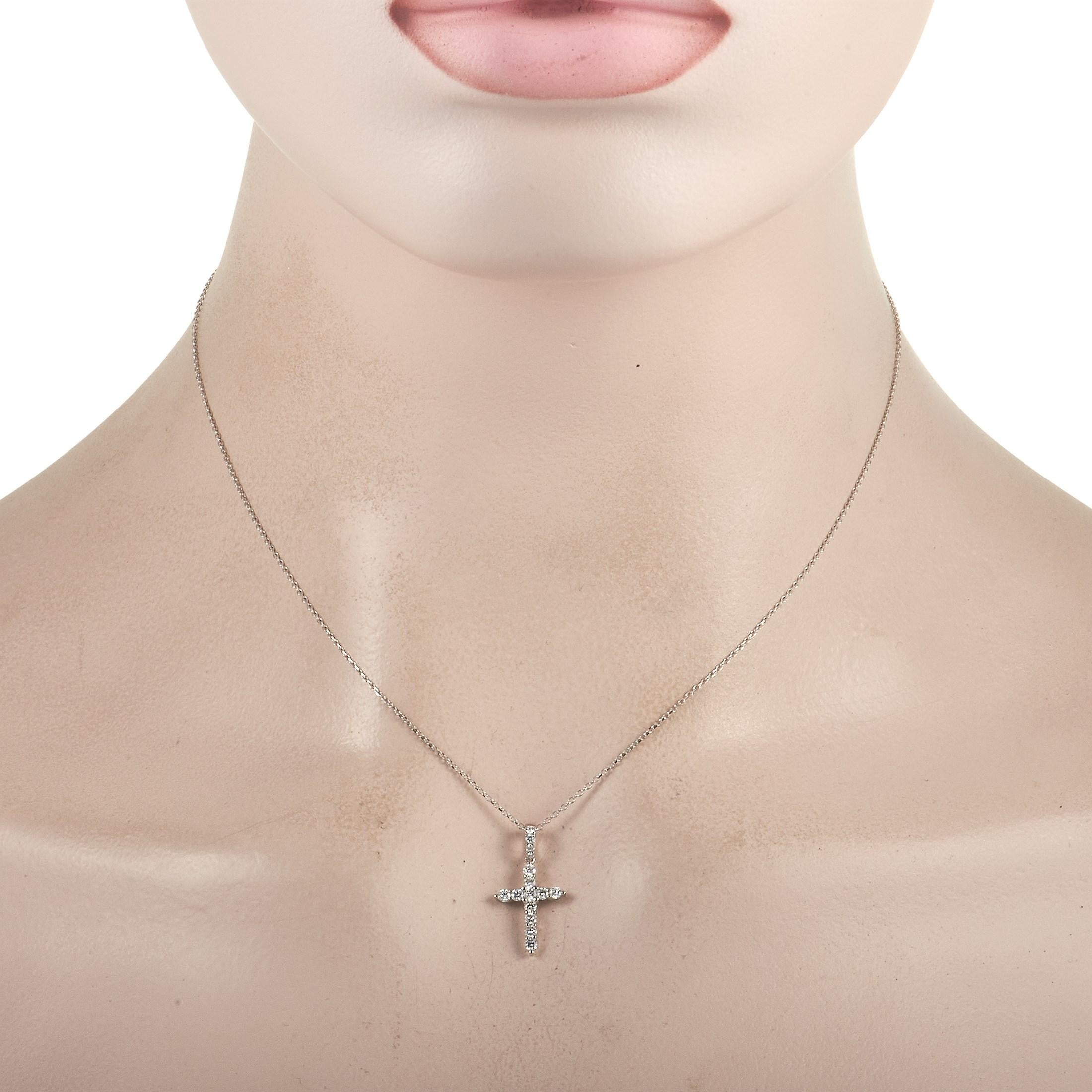 Display your commitment to your Christian faith with this LB Exclusive 18K White Gold 0.38 ct Diamond Cross Pendant Necklace. Suspending along a barely-there 16