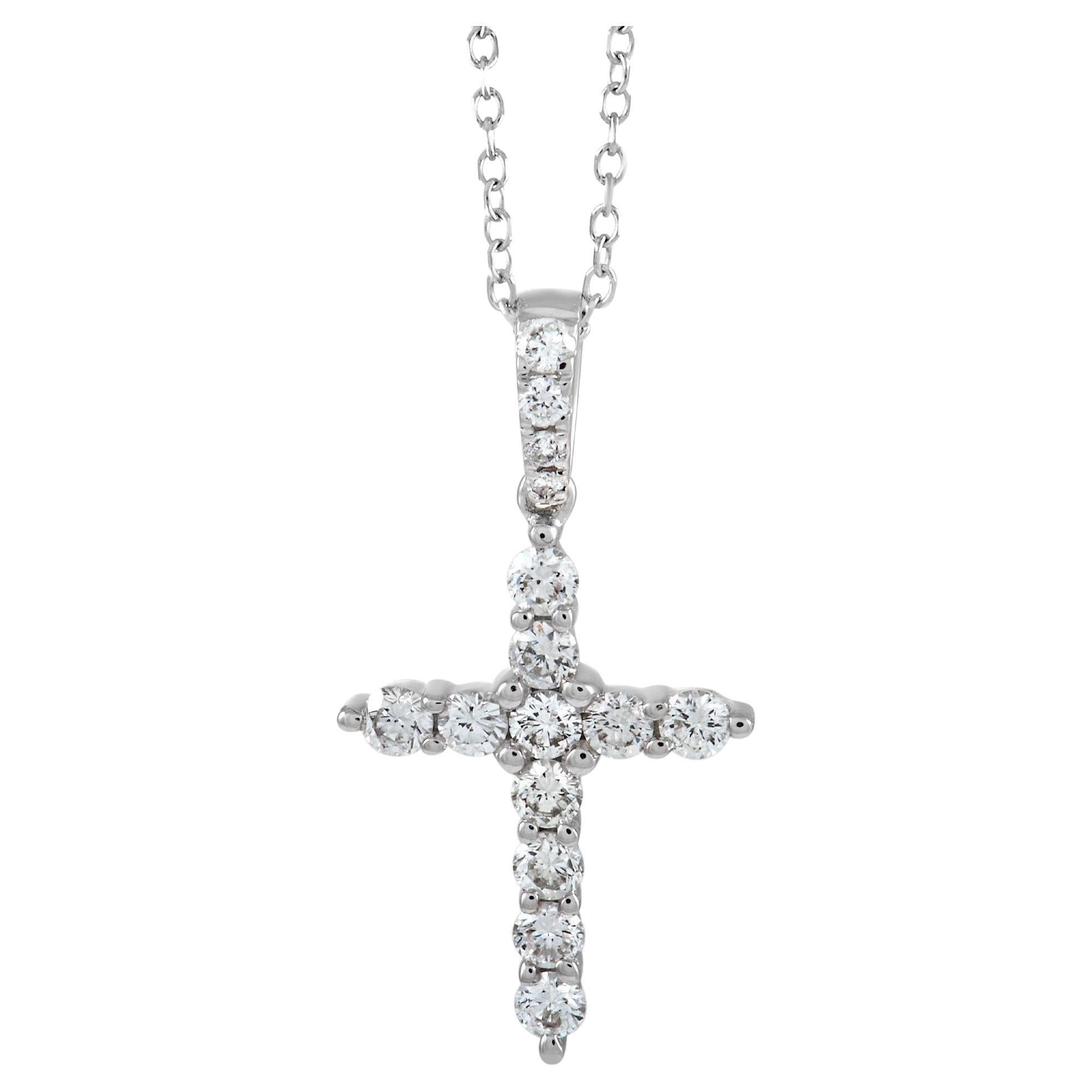 LB Exclusive 18K White Gold 0.38 Ct Diamond Cross Pendant Necklace