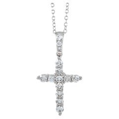 LB Exclusive 18K White Gold 0.38 Ct Diamond Cross Pendant Necklace