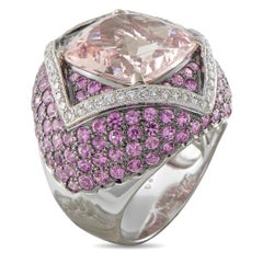 LB Exclusive 18K White Gold 0.48ct Diamond, Morganite, and Pink Sapphire Ring