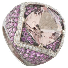 LB Exclusive 18K White Gold 0.48ct Diamond, Morganite, and Pink Sapphire Ring