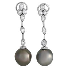 LB Exclusive - Boucles d'oreilles en goutte en or blanc 18 carats avec diamants 0,50 carat et perles de Tahiti