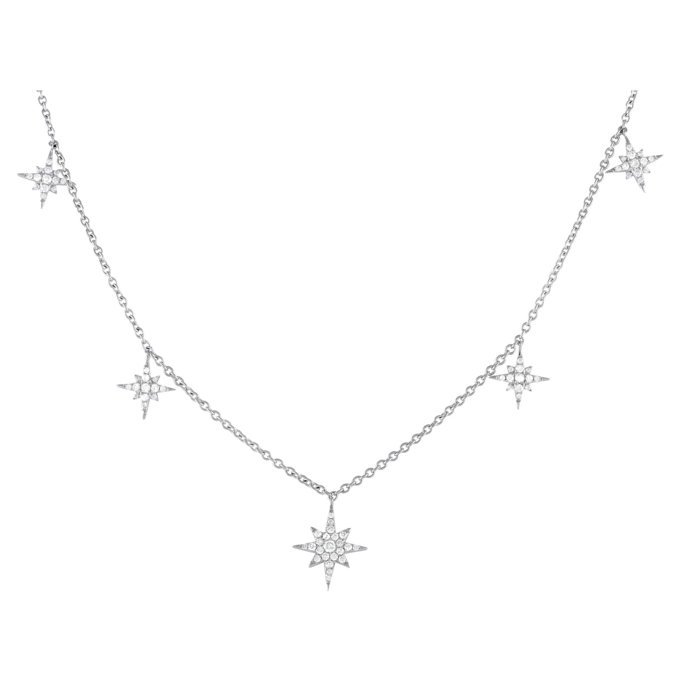 LB Exclusive 18K White Gold 0.50ct Diamond Star Station Necklace