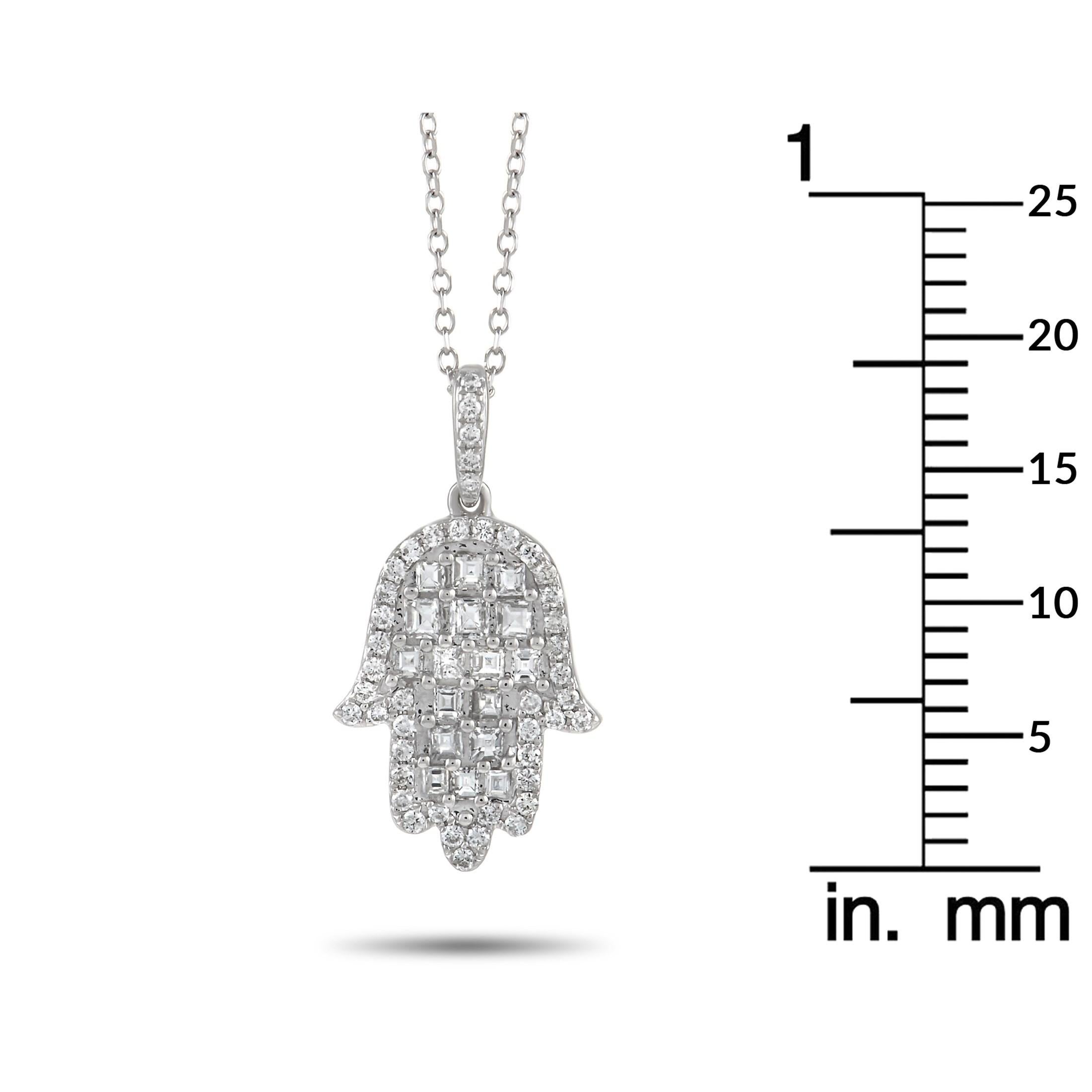 Mixed Cut LB Exclusive 18K White Gold 0.55 ct Diamond Hamsa Necklace For Sale
