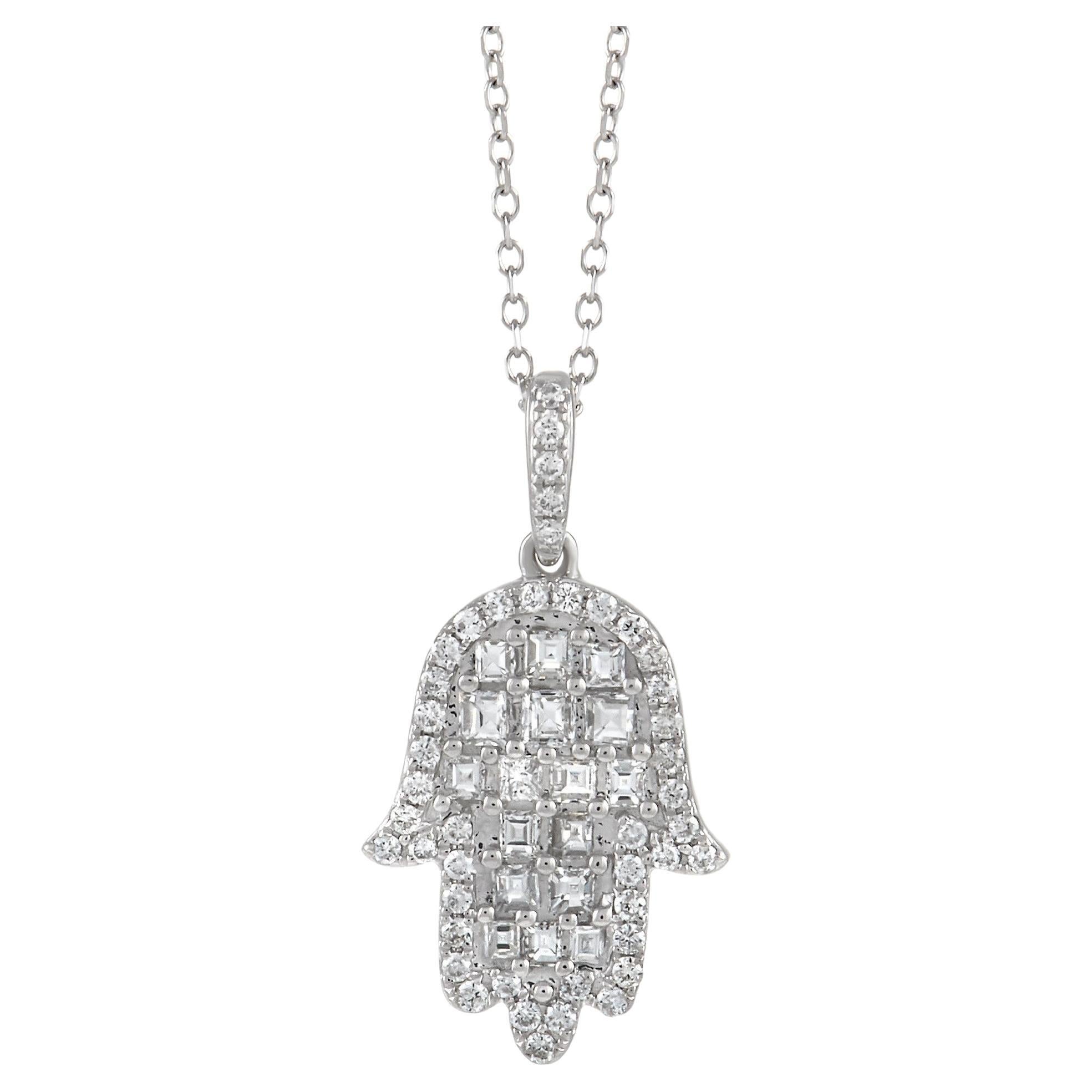 LB Exclusive 18K White Gold 0.55 ct Diamond Hamsa Necklace For Sale