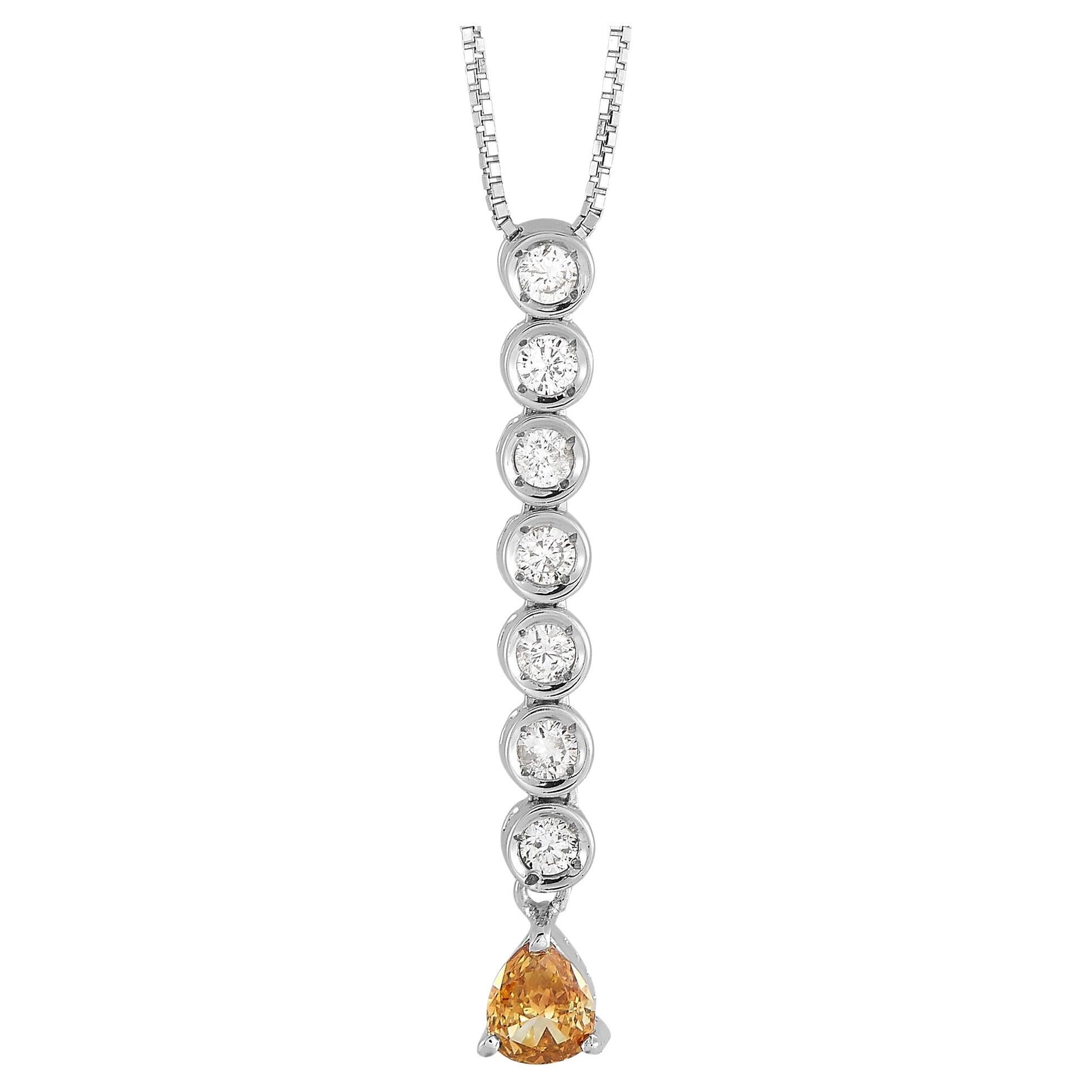 LB Exclusive 18K White Gold 0.55 Ct White and Brown Diamond Pendant Necklace
