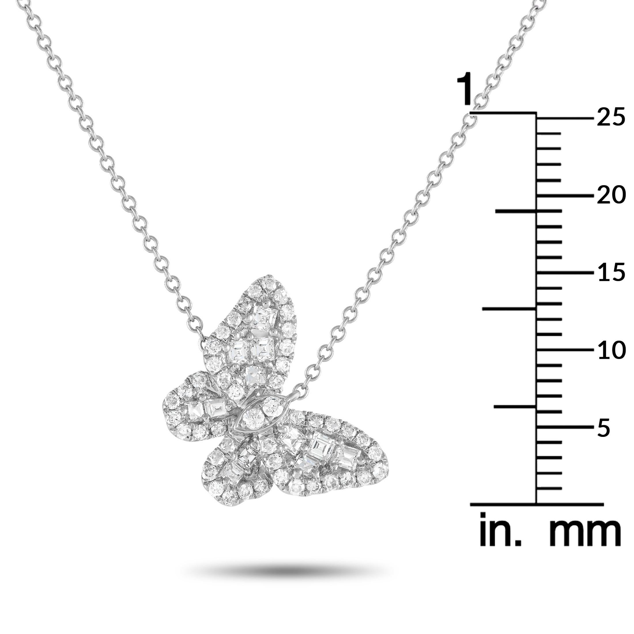 LB Exclusive 18K White Gold 0.56ct Diamond Butterfly Necklace In New Condition For Sale In Southampton, PA