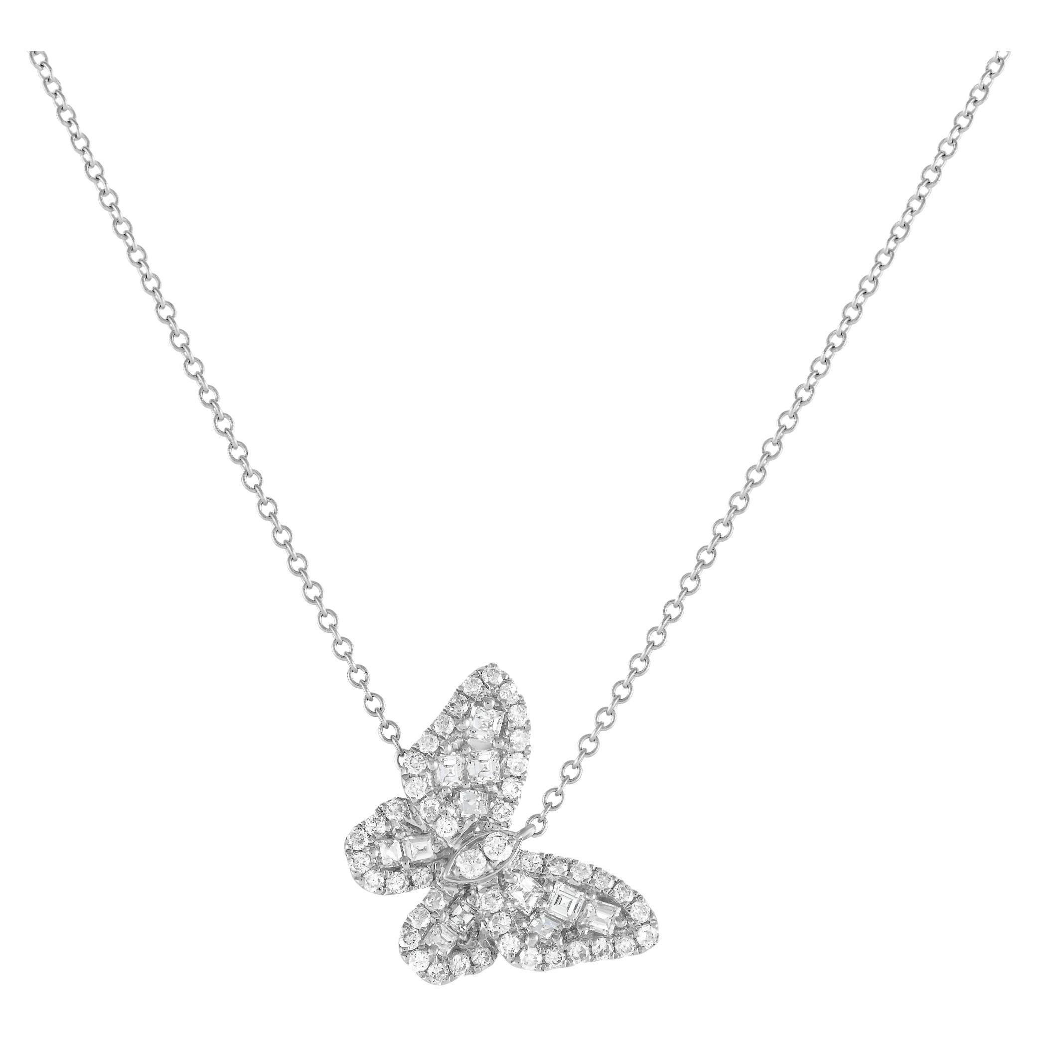 LB Exclusive 18K White Gold 0.56ct Diamond Butterfly Necklace For Sale