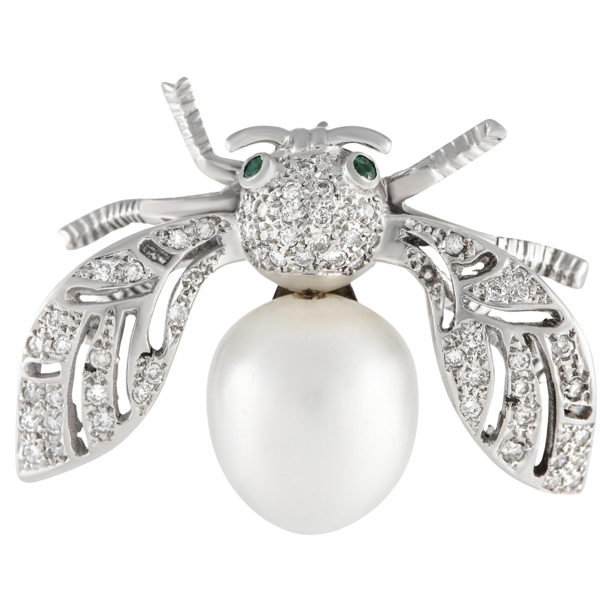 LB Exclusive 18k White Gold 0.60 Carat Diamond and Pearl Insect Brooch