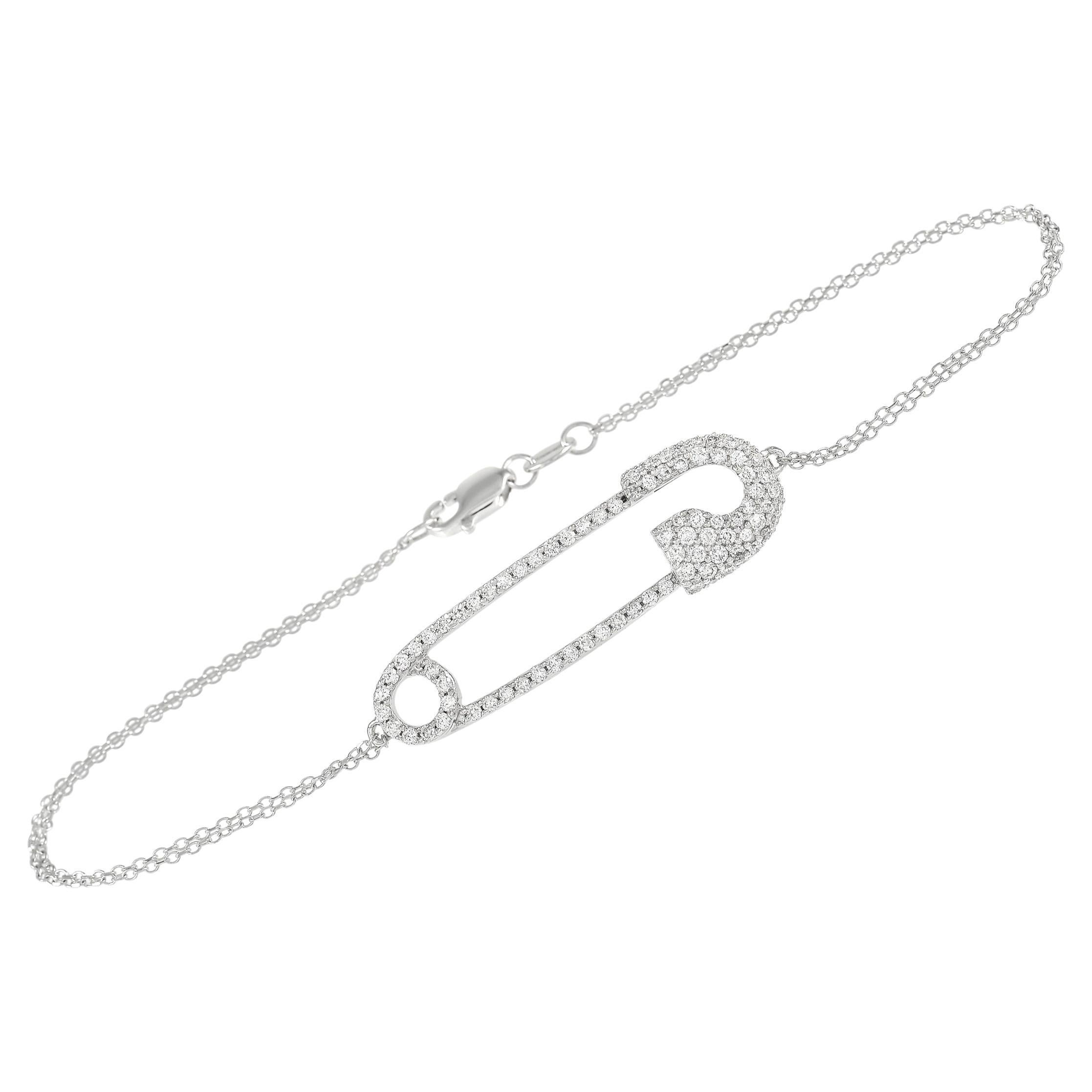 LB Exclusive 18K White Gold 1.00 ct Diamond Safety Pin Bracelet For ...