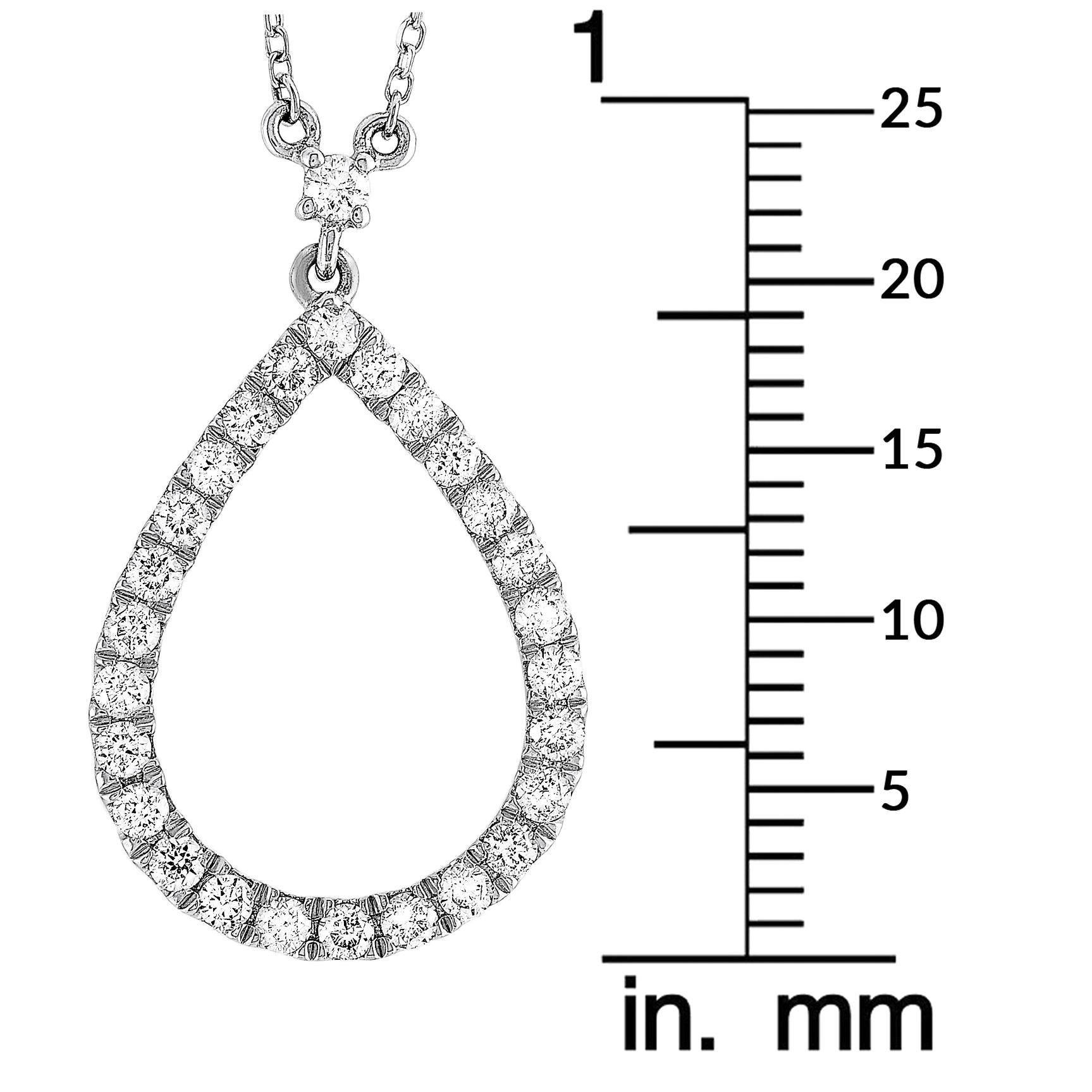 Round Cut LB Exclusive 18 Karat White Gold 0.62 Carat Diamond Pear Pendant Necklace