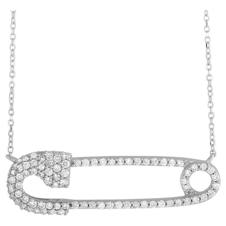 LB Exclusive 18K White Gold 0.62 ct Diamond Safety Pin Pendant Necklace