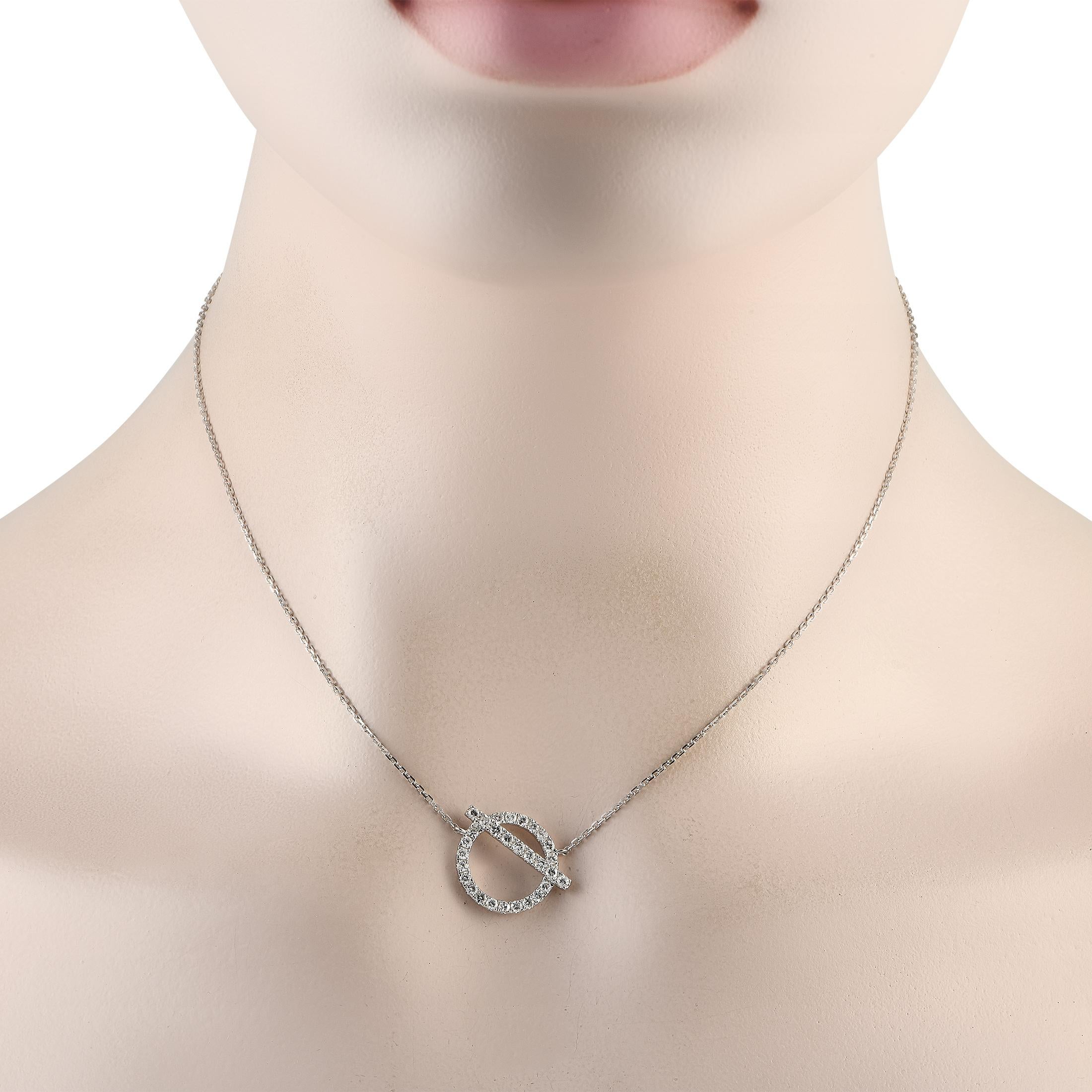 You won't go wrong with this wear-with-everything necklace. It features a toggle-inspired pendant, traced with round diamonds totaling 0.62 carats. This versatile accessory can instantly add class and a bit of edge to any outfit.Offered brand new,