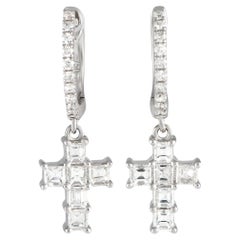 LB Exclusive 18K White Gold 0.65ct Diamond Hoop Cross Drop Earrings ER28110