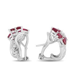 LB Exclusive 18K White Gold 0.75 Ct Diamond and Ruby Flower Earrings