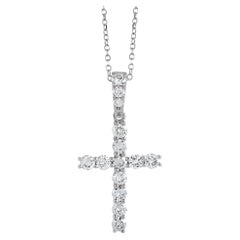 LB Exclusive 18K White Gold 0.75 Ct Diamond Cross Pendant Necklace
