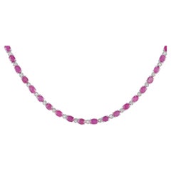 LB Exclusive 18K White Gold 0.90 ct Diamond and Ruby Tennis Necklace
