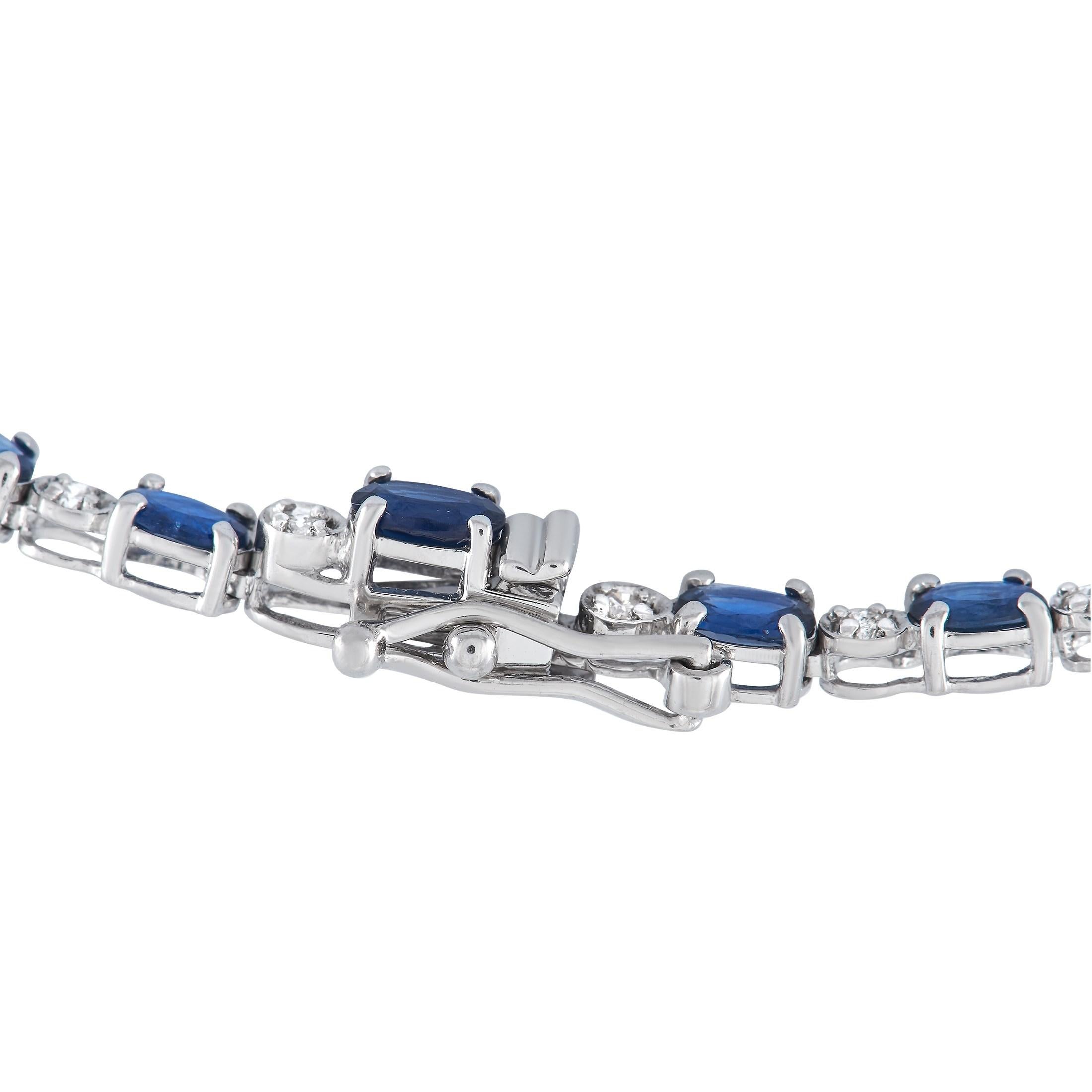 LB Exklusive Tennis-Halskette, 18 Karat Weißgold 0,90 Karat Diamant und Saphir (Gemischter Schliff)