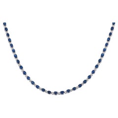 LB Exclusive 18K White Gold 0.90 Ct Diamond and Sapphire Tennis Necklace