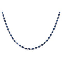LB Exklusive Tennis-Halskette, 18 Karat Weißgold 0,90 Karat Diamant und Saphir