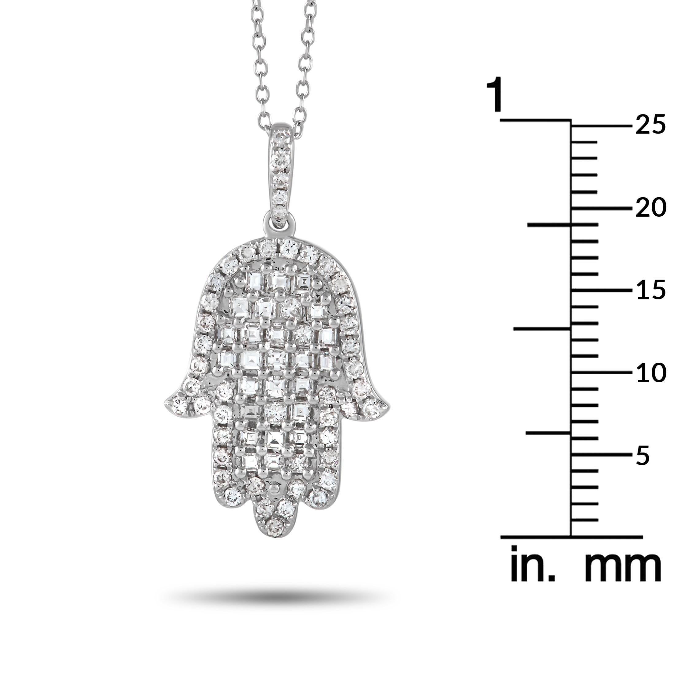 LB Exclusive 18K White Gold 0.90 Ct Diamond Hamsa Necklace In New Condition For Sale In Southampton, PA