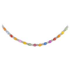 LB Exclusive Collier en or blanc 18 carats avec diamants de 0,90 carat et saphirs multicolores
