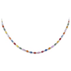LB Exclusive 18K White Gold 0.90ct Diamond and Multicolored Sapphire Necklace