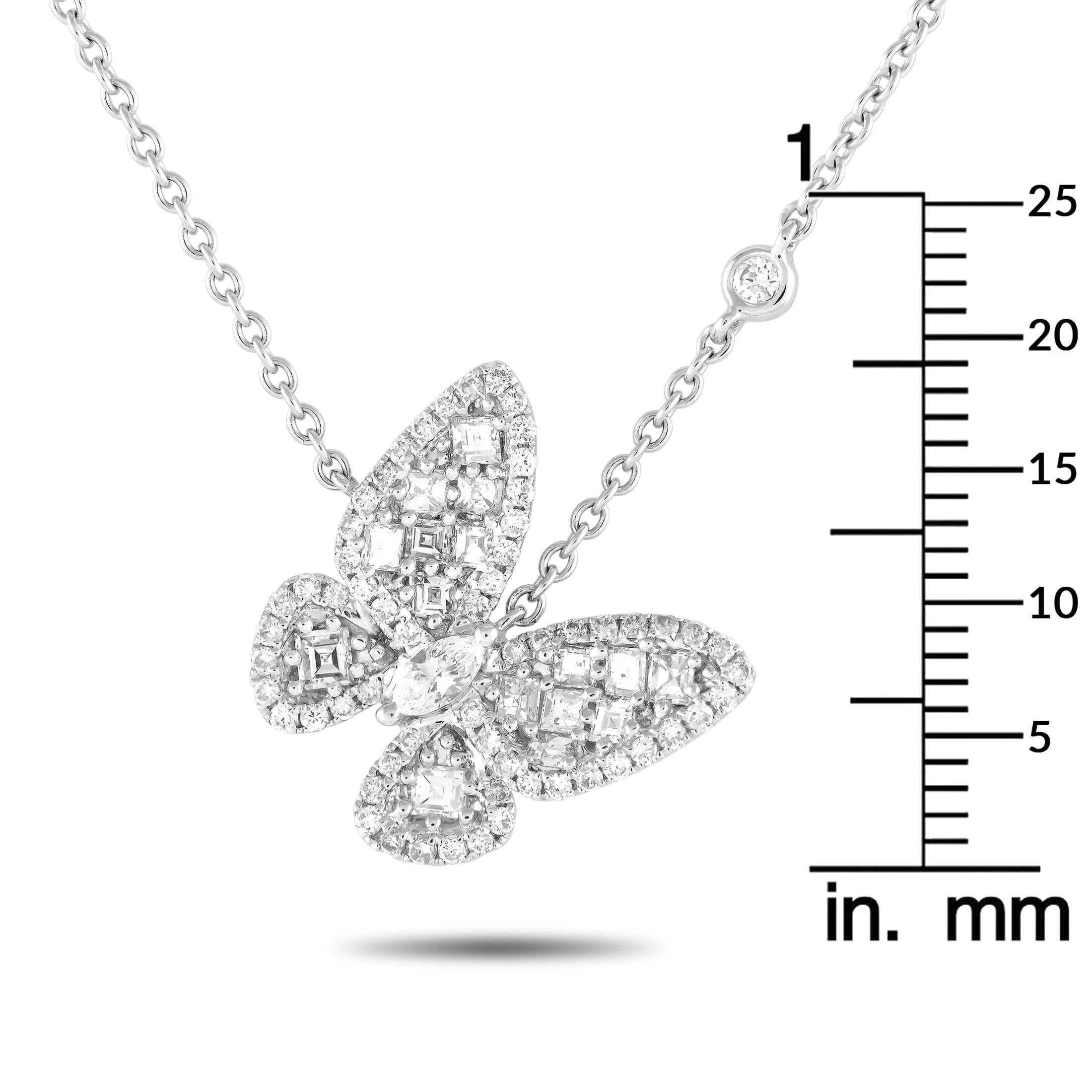 LB Exclusive 18K White Gold 0.90ct Diamond Butterfly Necklace In New Condition For Sale In Southampton, PA