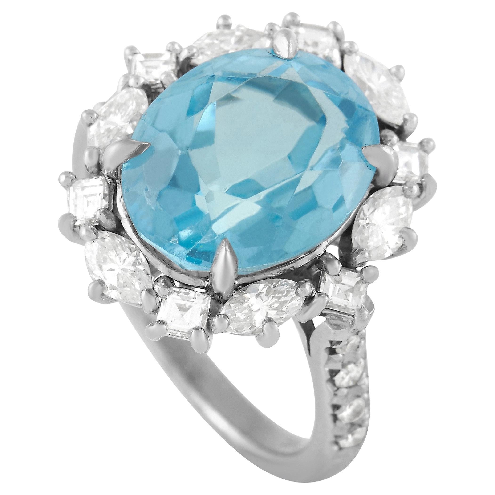 LB Exclusive 18K White Gold 0.93 Ct Diamond and Topaz Ring