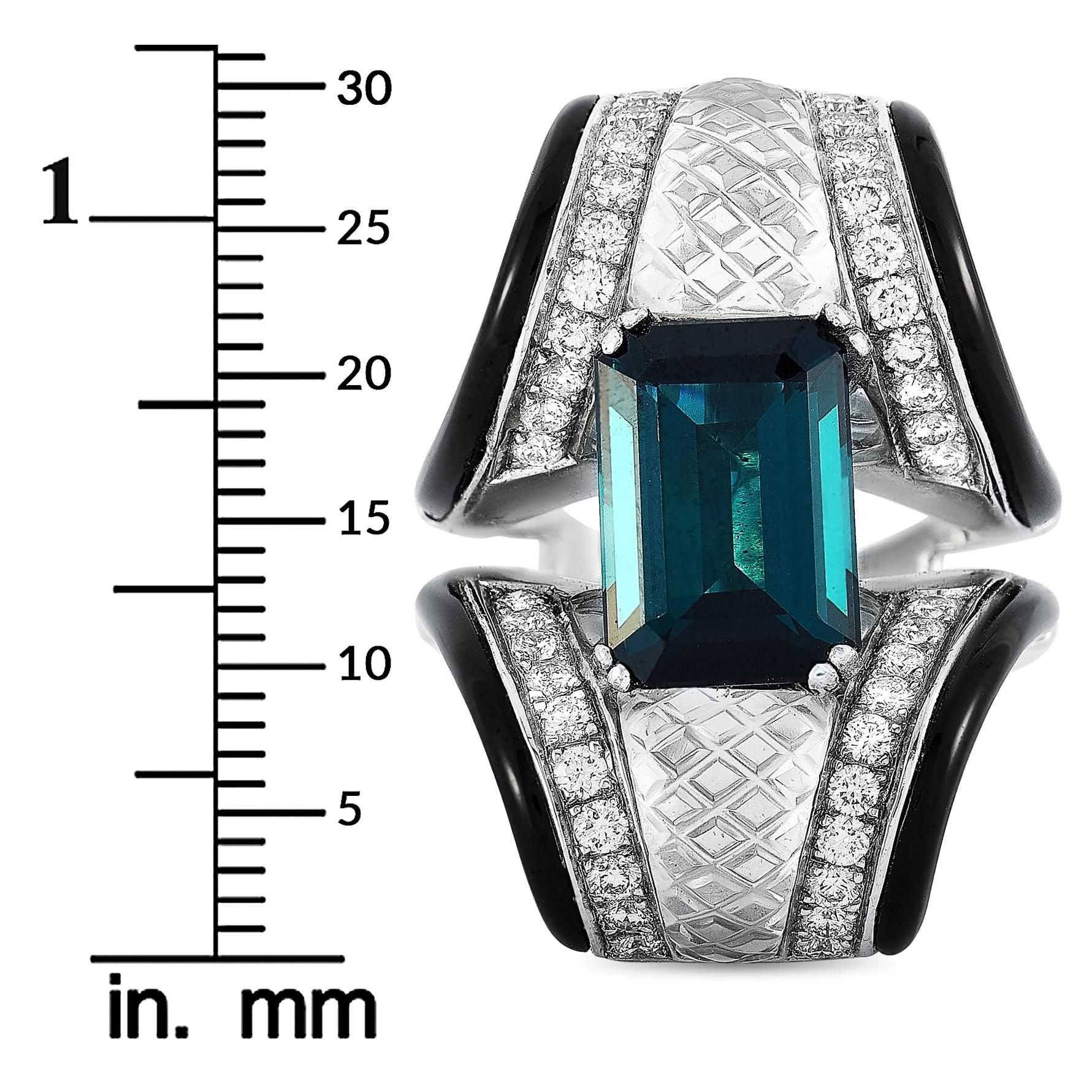 LB Exclusive 18 Karat Gold 0.95 Carat Diamond, Onyx, Crystal and Tourmaline Ring 1