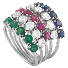 LB Exclusive 18K White Gold 1.00 Ct Diamond, Emerald, Ruby and Sapphire Ring Set LB Exclusive 18K White Gold 1.00 Ct Diamond, Emerald, Ruby and Sapphire Ring Set