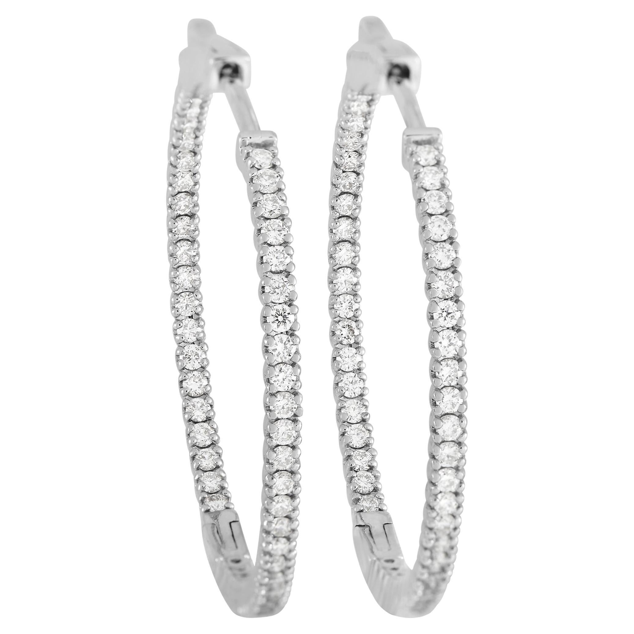 LB Exclusive 18K White Gold 17.75 Ct Diamond Hoop Earrings at 1stDibs