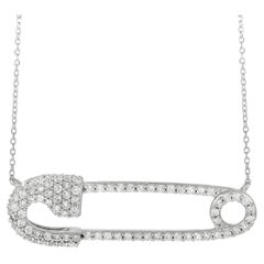 LB Exclusive 18K White Gold 1.00 Ct Diamond Safety Pin Necklace