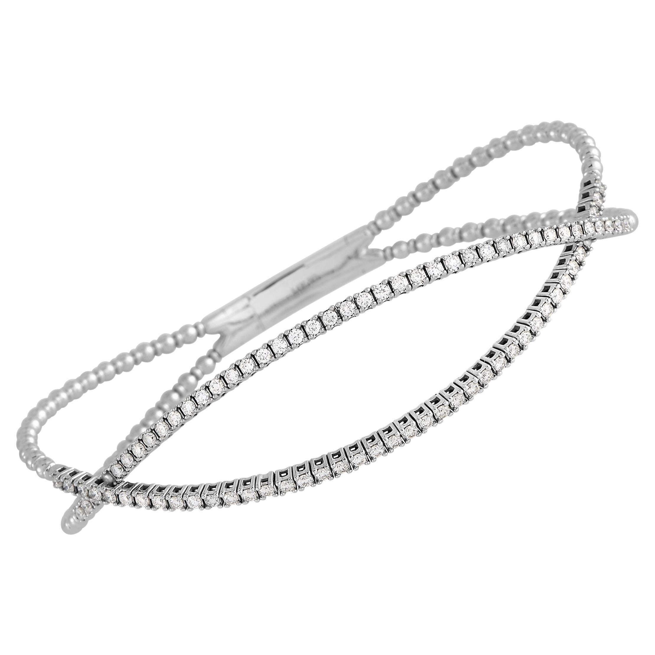 LB Exclusive 18K White Gold 1.00 ct Diamond Safety Pin Bracelet For