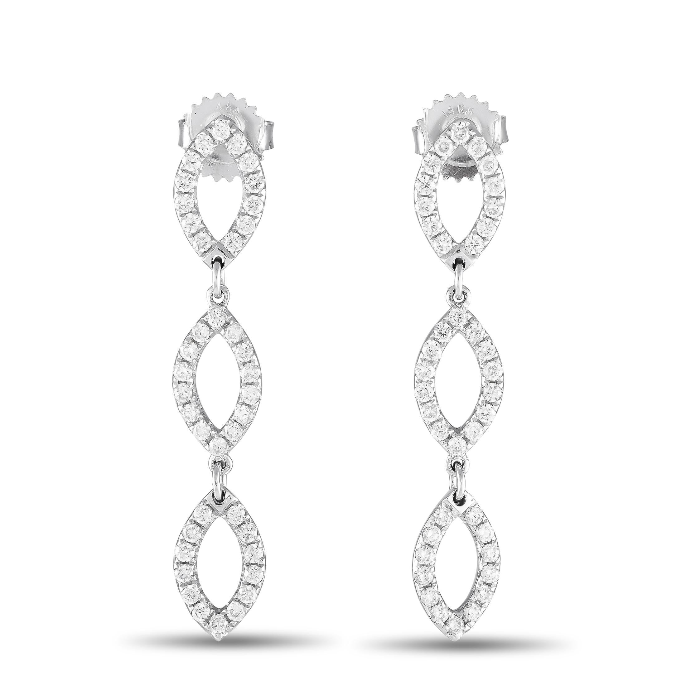 LB Exclusive Orecchini a goccia in oro bianco 18 carati con diamanti da 1,0 carati In condizioni Nuovo in vendita a Southampton, PA