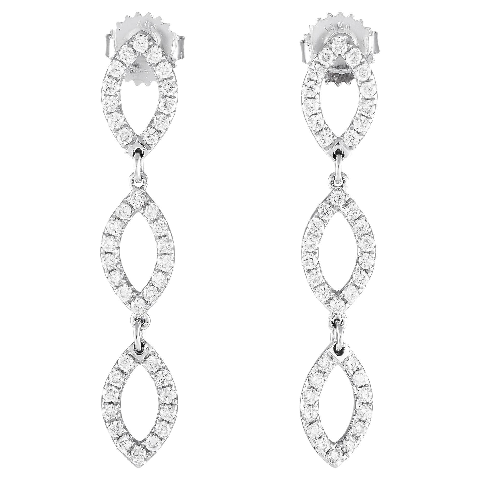 LB Exclusive Pendientes de gota de oro blanco de 18 quilates con 1,0 ct de diamantes
