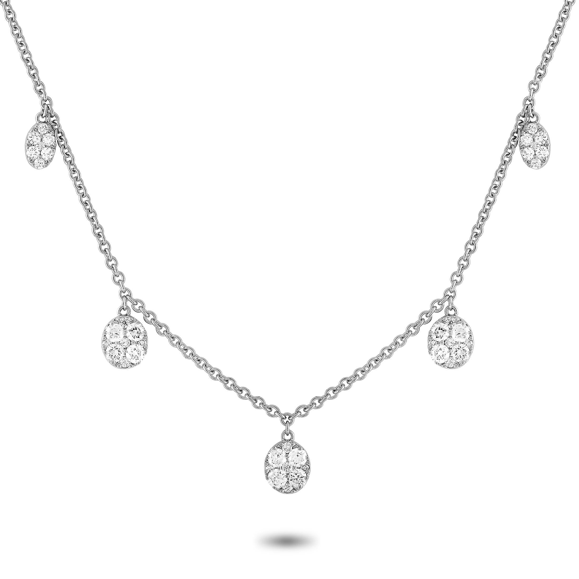 Round Cut LB Exclusive 18 Karat White Gold 1.10 Carat Diamond Pendant Necklace