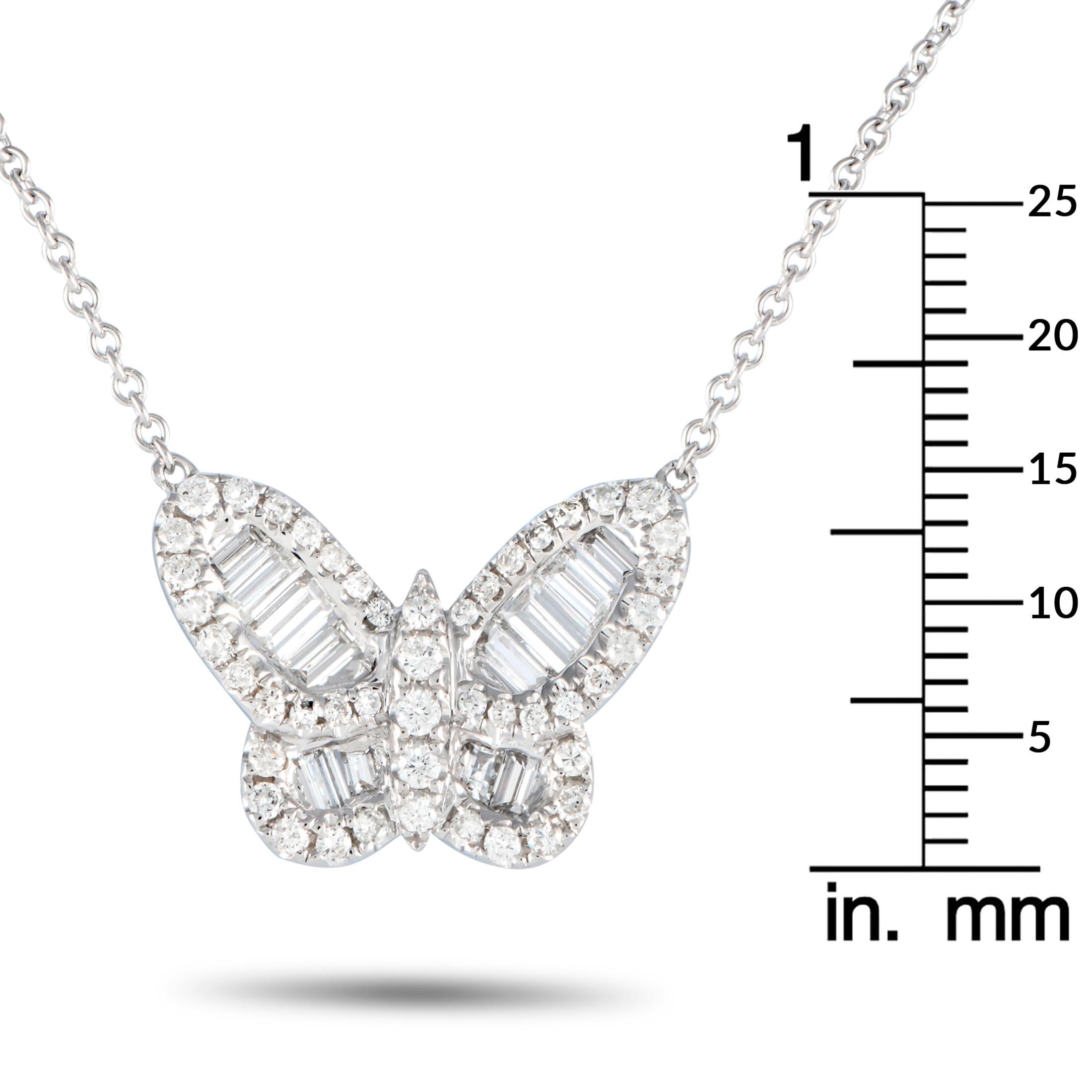 LB Exclusive 18K White Gold 1.12ct Diamond Butterfly Necklace In New Condition In Southampton, PA