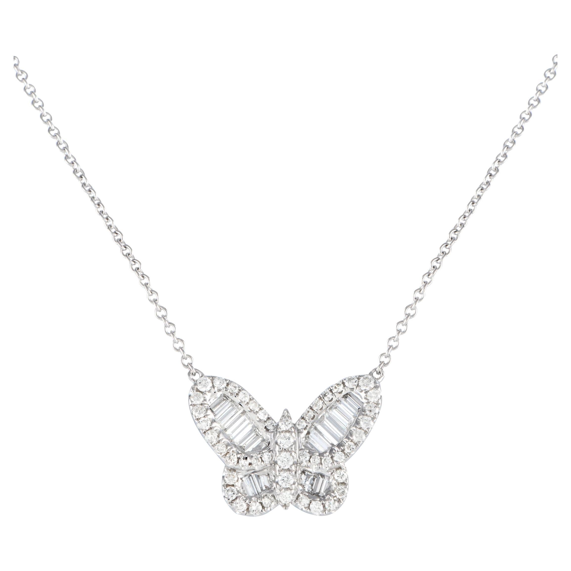 LB Exclusive 18K White Gold 1.12ct Diamond Butterfly Necklace For Sale