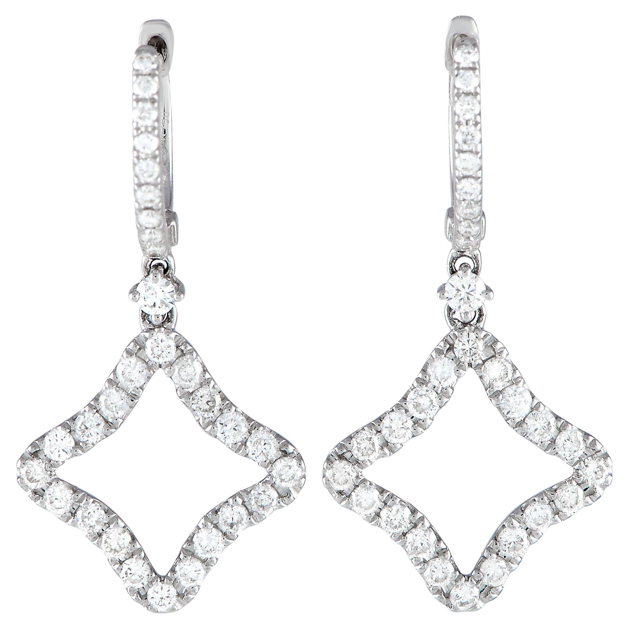 LB Exclusive 18K White Gold 1.50 Ct Diamond Square Drop Earrings For