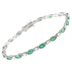 LB Exclusive 18K White Gold 1.15ct Diamond and Emerald Bracelet