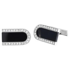 LB Exclusive 18K White Gold 1.20 Ct Diamond and Onyx Cufflinks