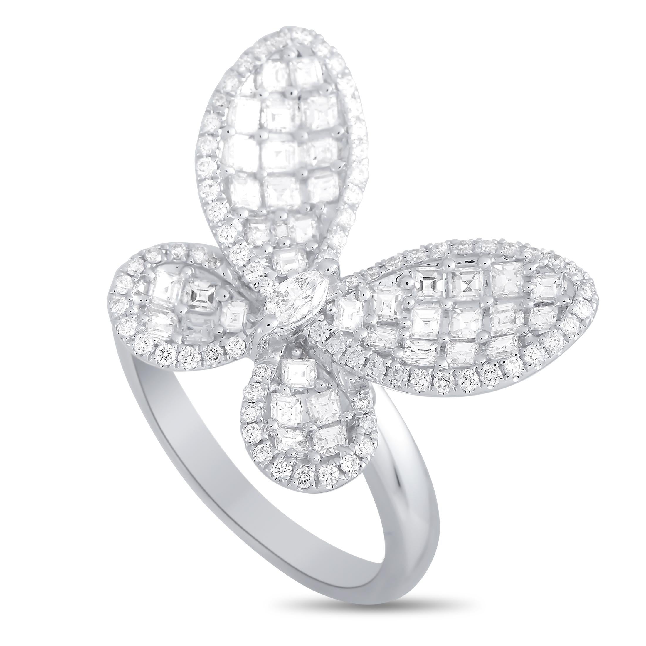 Round Cut LB Exclusive 18K White Gold 1.21 Ct Diamond Butterfly Ring