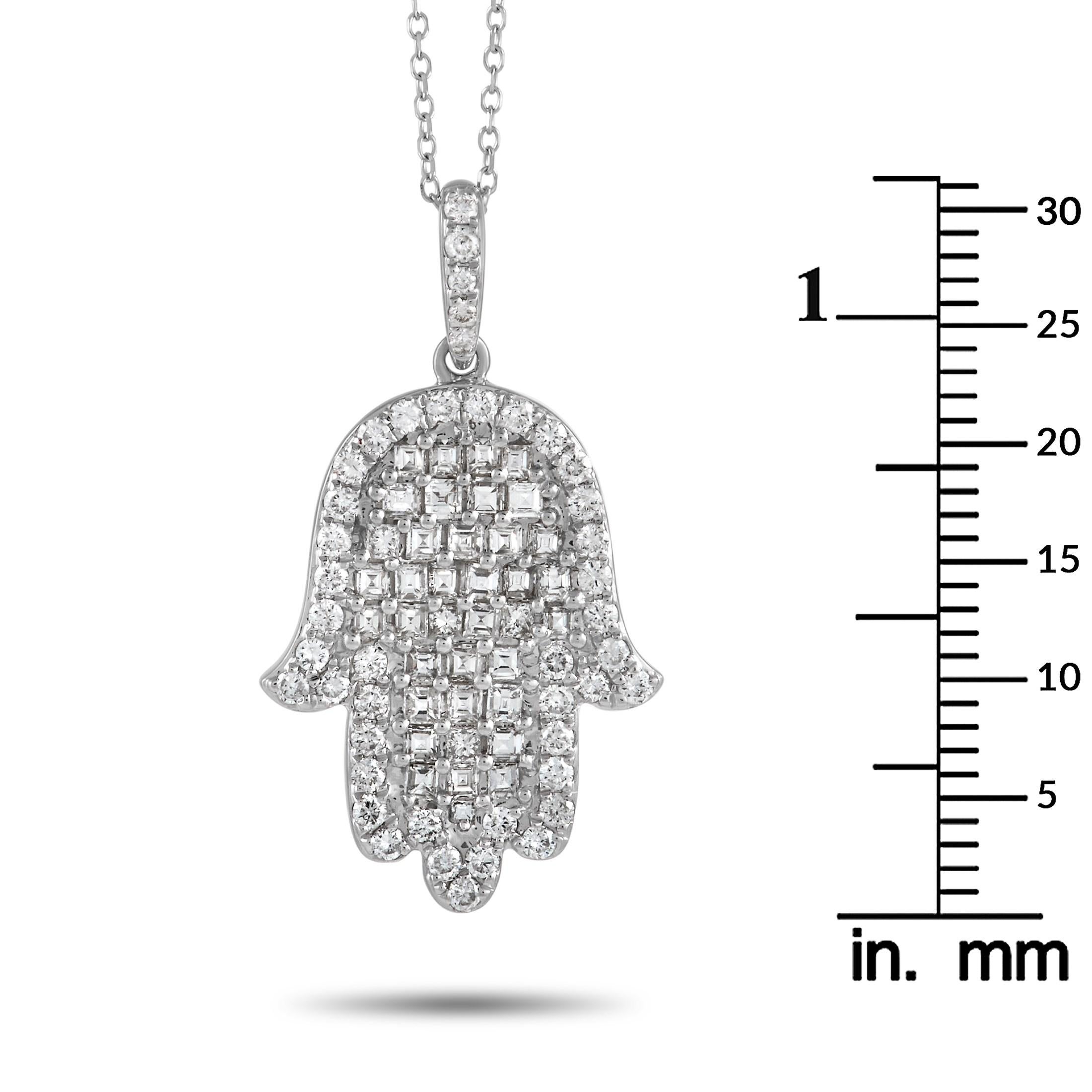 LB Exclusive 18K White Gold 1.23 Ct Diamond Hamsa Necklace In New Condition In Southampton, PA