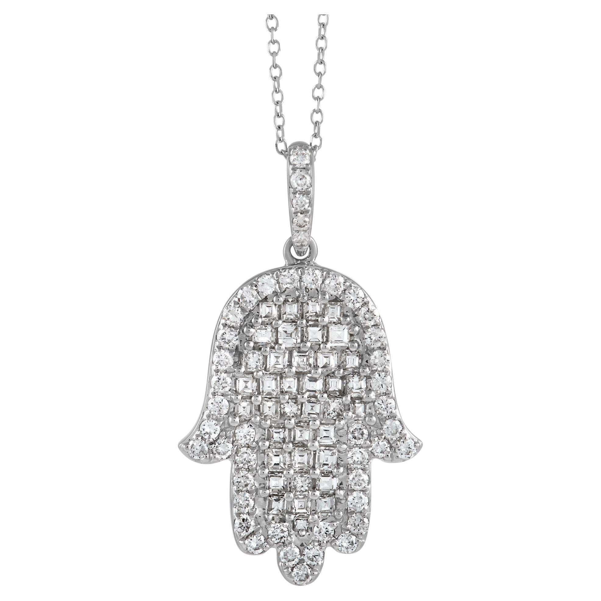 LB Exclusive 18K White Gold 1.23 Ct Diamond Hamsa Necklace