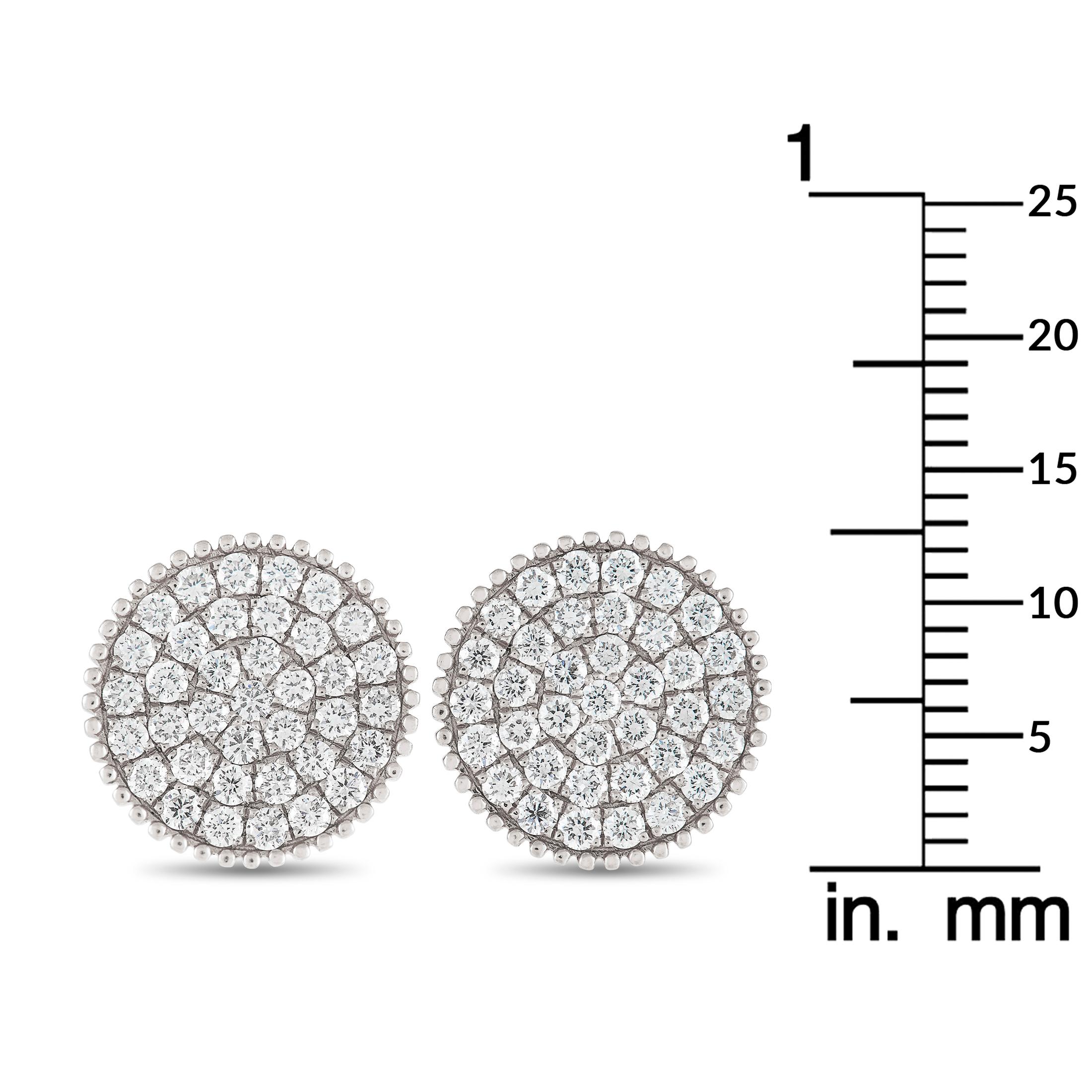 Round Cut LB Exclusive 18K White Gold 1.30 ct Diamond Round Earrings