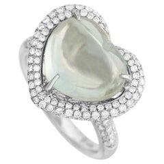 LB Exclusive 18K White Gold 1.34 Ct Diamond and Green Amethyst Heart Ring