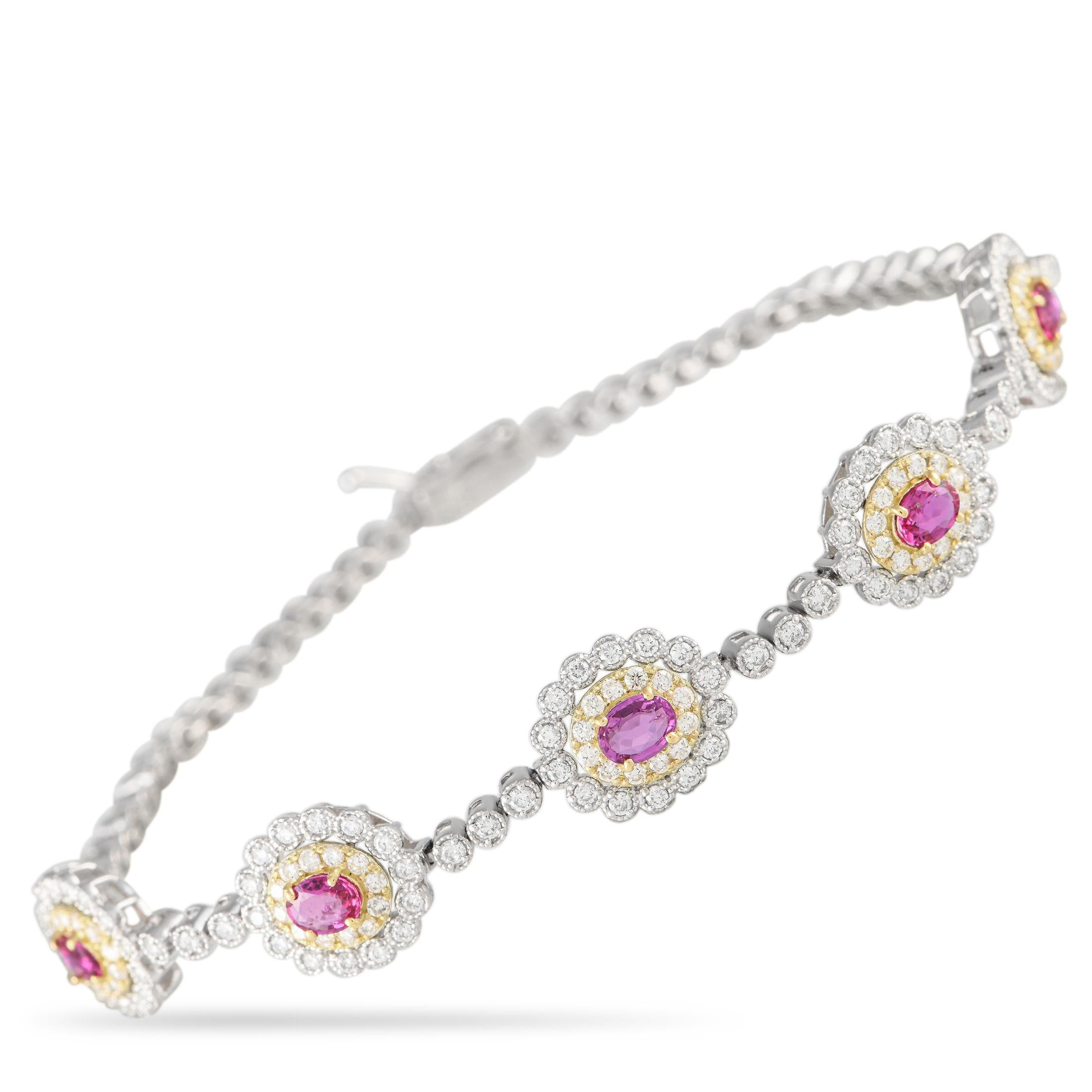 LB Exclusive 18K White Gold 1.40ct Diamond and Ruby Bracelet In New Condition For Sale In Southampton, PA